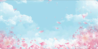 蓝天白云樱花花瓣飘落背景GIF动态图樱花背景